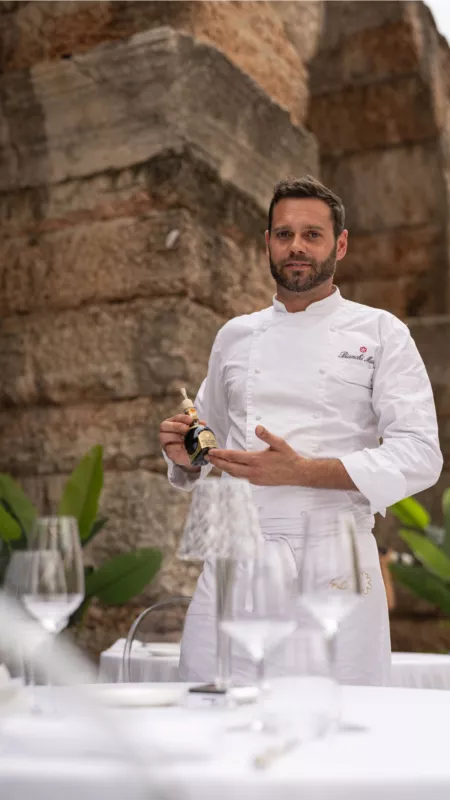 Aceto Balsamico Tradizionale di Modena-Chiusura stagione arena di Verona chef e boccetta prodotto